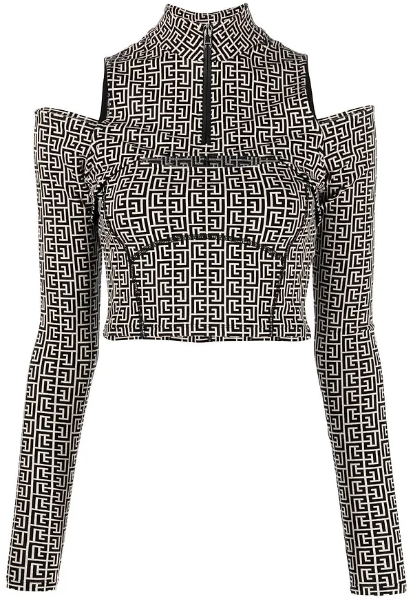 Balmain långärmad topp med monogram - Svart