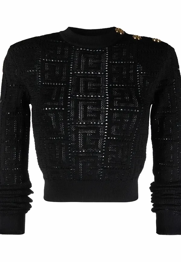 Balmain långärmad tröja med monogram - Svart