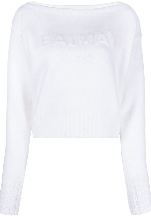 Balmain långärmad tröja med rak båtringning - Vit