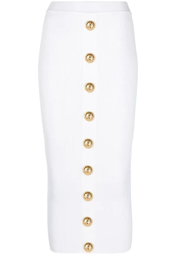 Balmain midikjol med knappdetalj - Vit