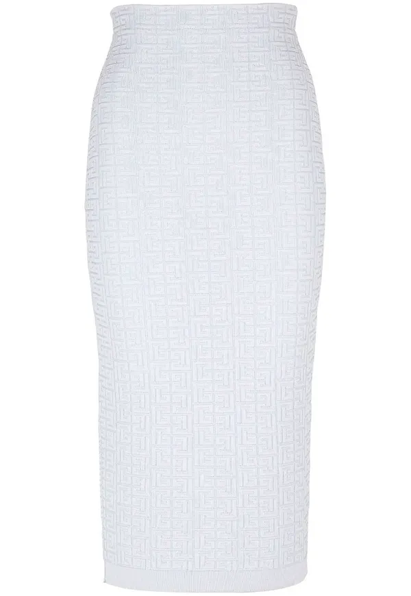 Balmain midikjol med präglat monogram - Grå