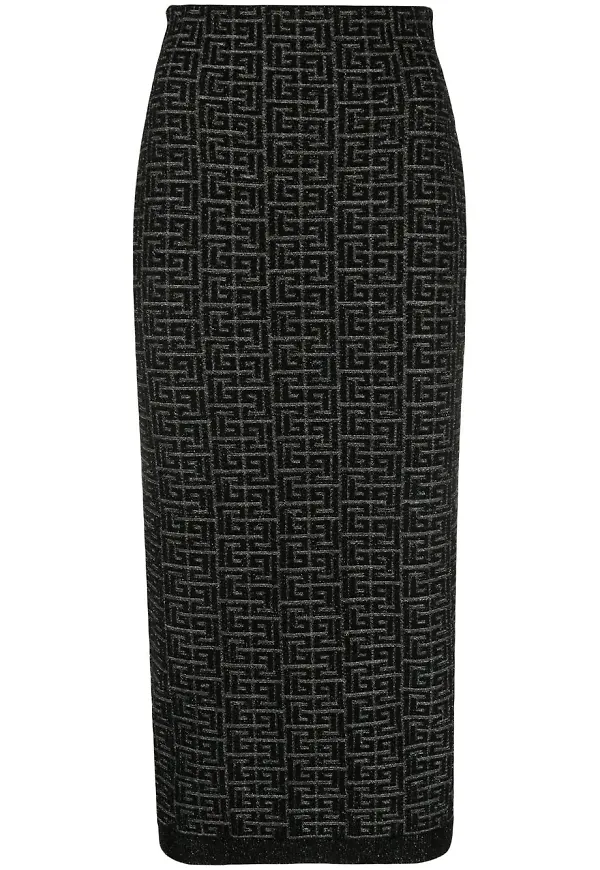 Balmain midikjol med präglat monogram - Svart