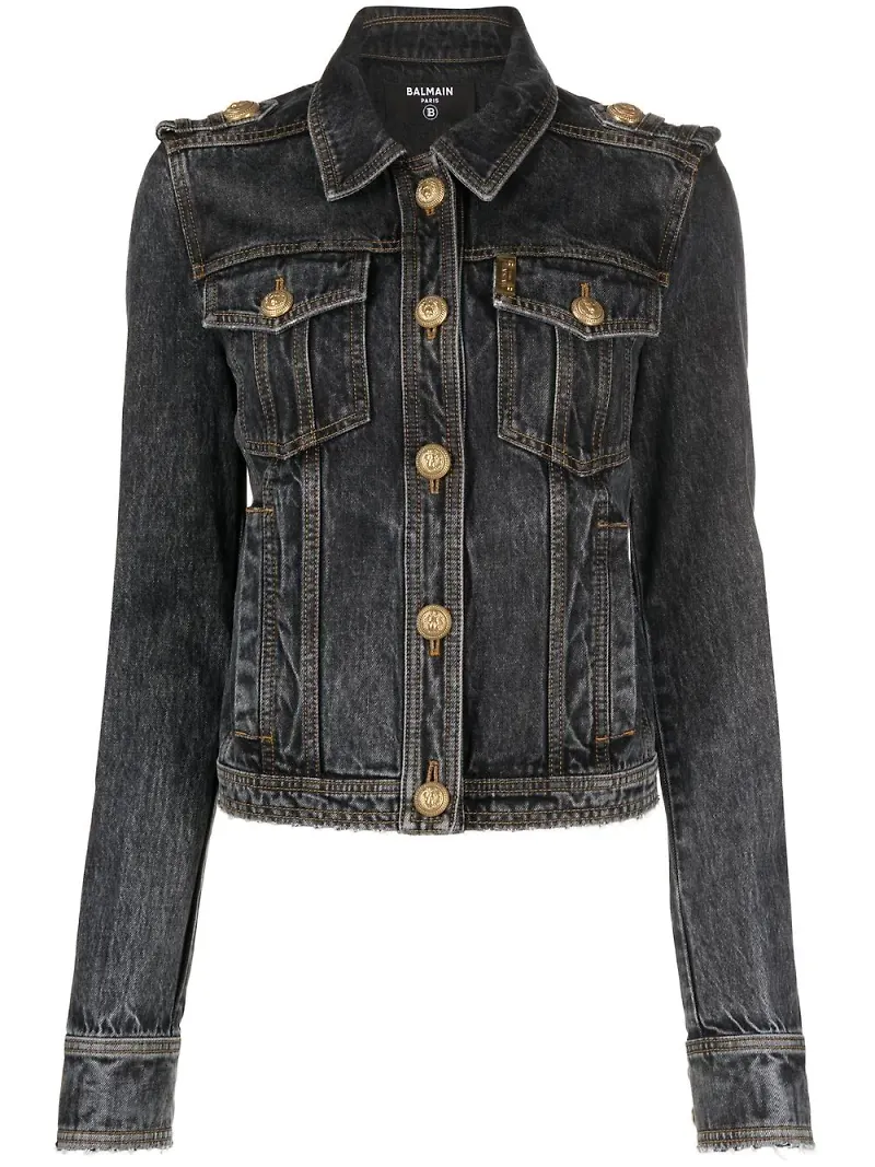 Balmain militärjacka i denim - Svart