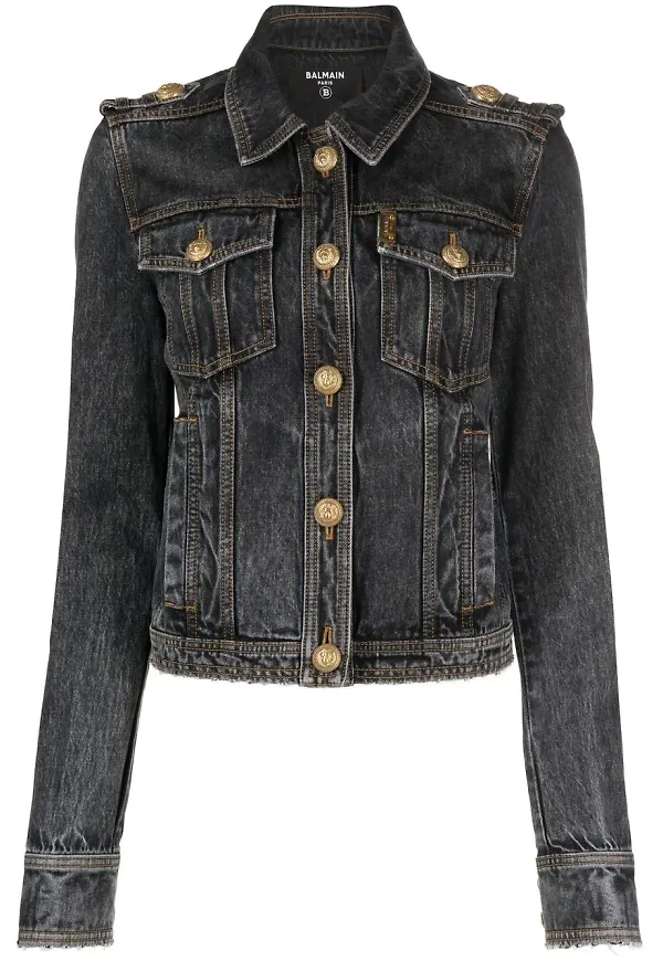 Balmain militärjacka i denim - Svart