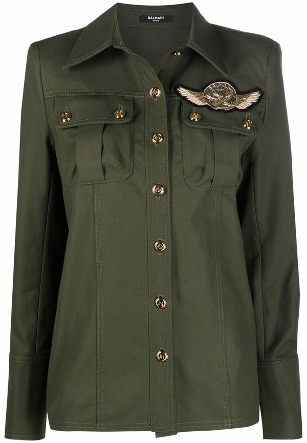 Balmain militärskjorta med logotypmärke - Grön