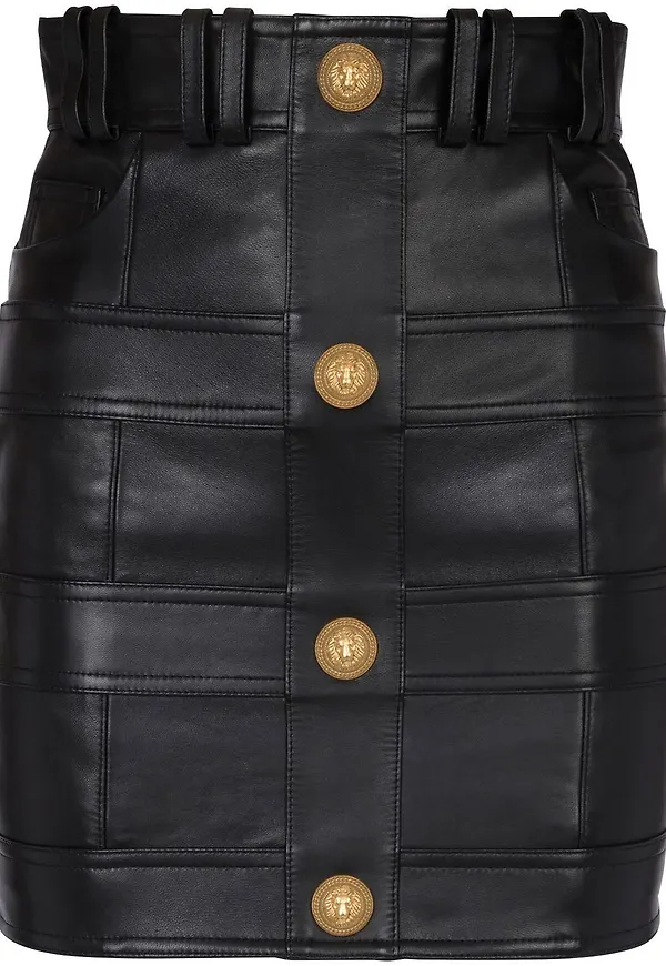 Balmain minikjol i läder - Svart