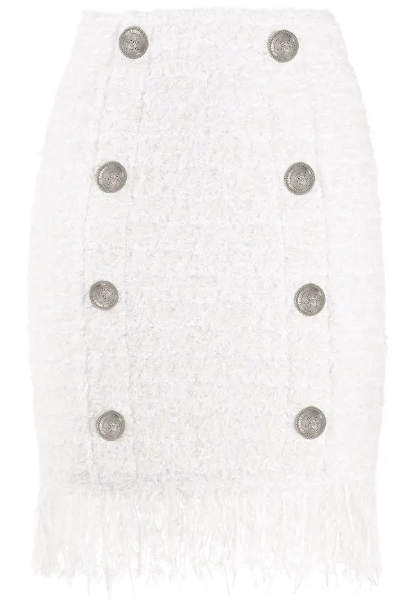Balmain minikjol med franskant - Vit