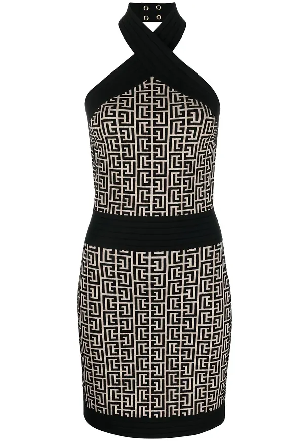 Balmain miniklänning med monogram - Svart