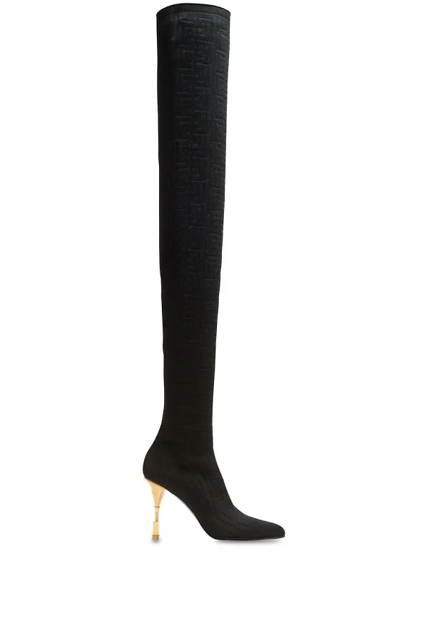 Balmain monogram thigh-high boots - Svart