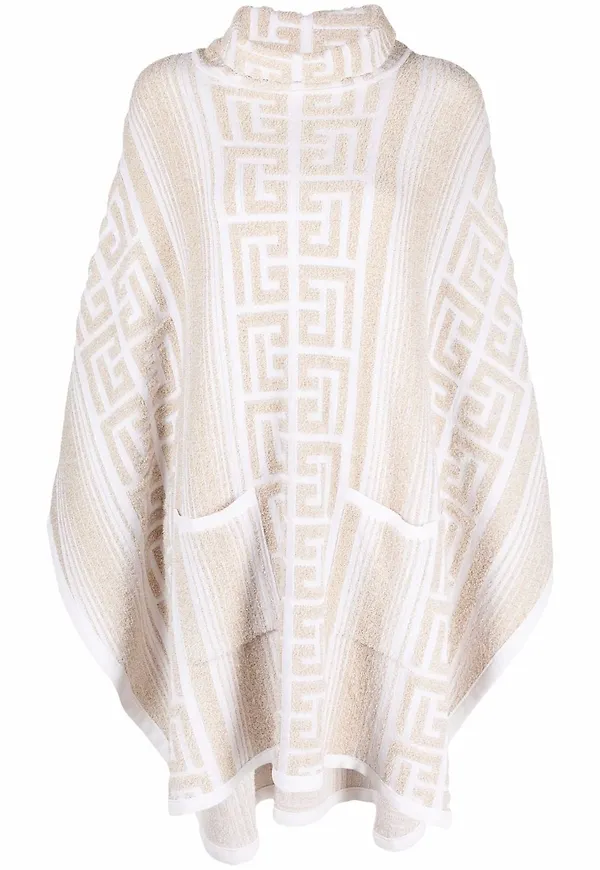 Balmain monogrammönstrad poncho i lurex - Neutral