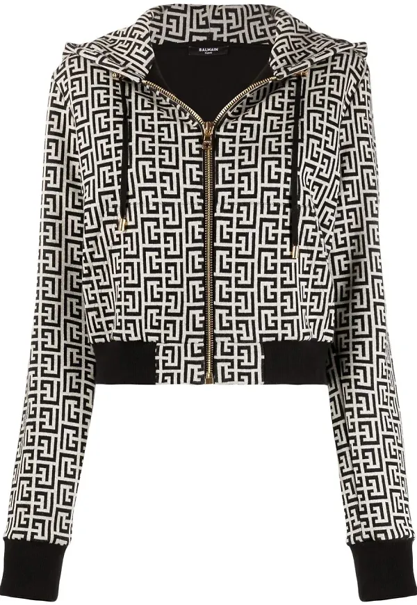 Balmain mönstrad hoodie med dragsko - Neutral