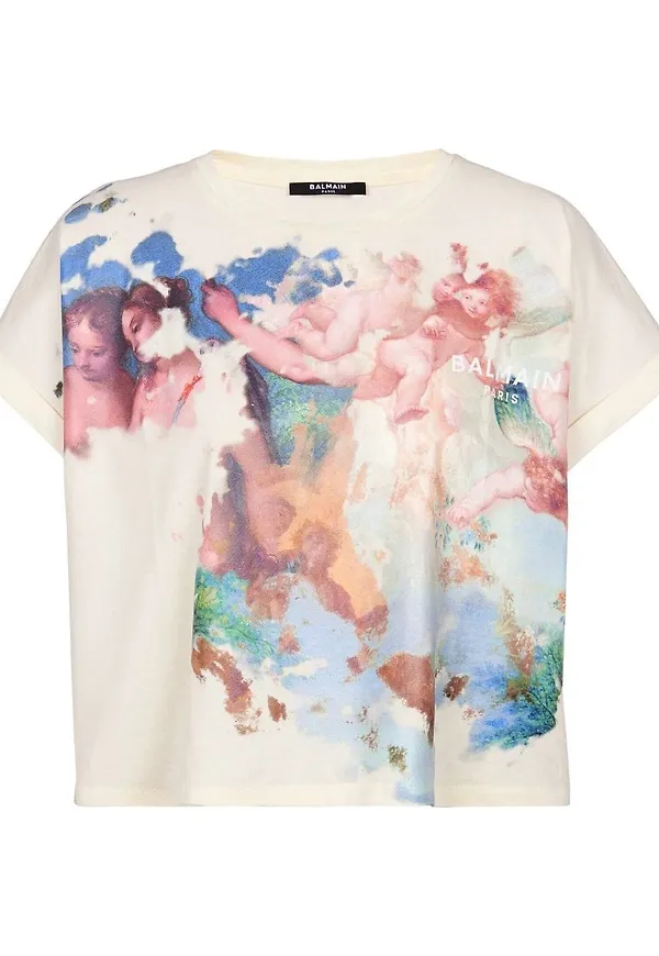 Balmain mönstrad kort t-shirt - Vit