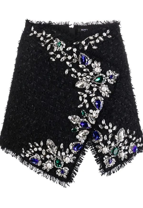Balmain omlottkjol med strass - Svart