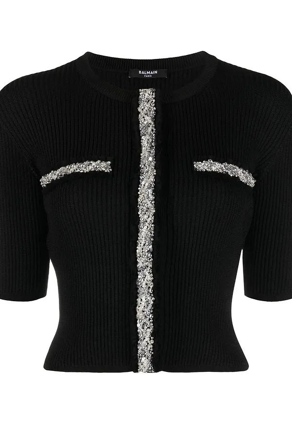 Balmain paljettprydd croptop - Svart