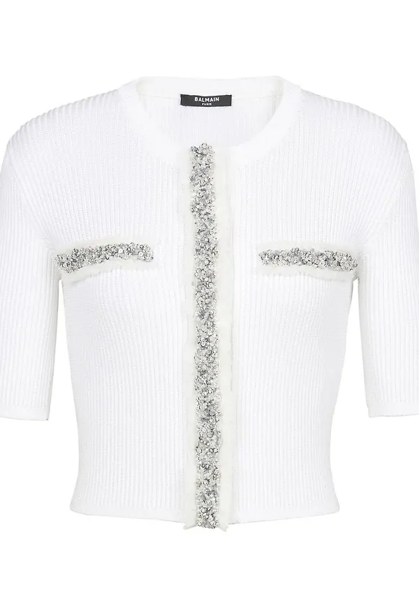 Balmain paljettprydd croptop - Vit