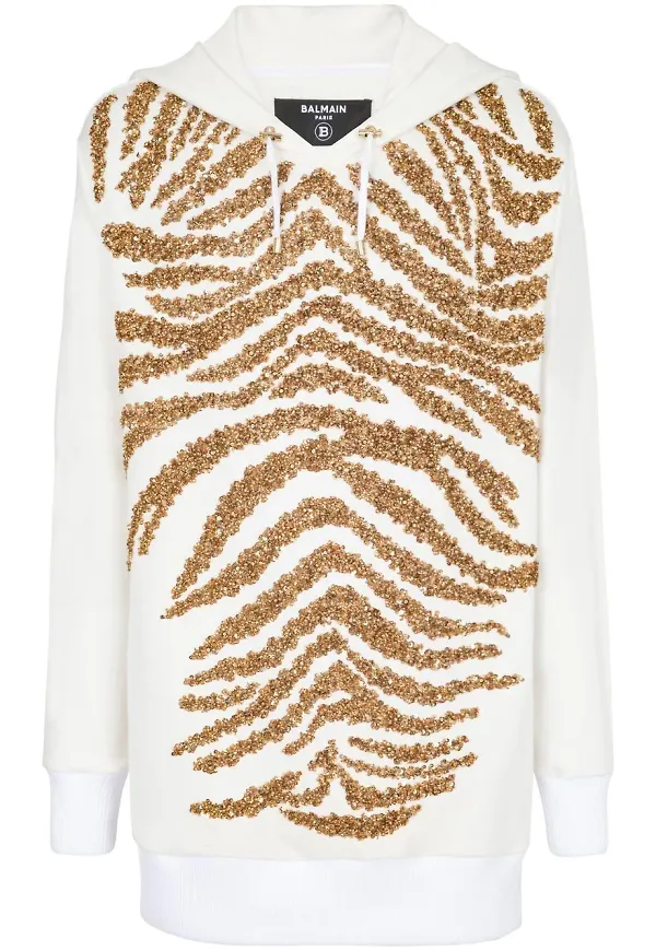 Balmain paljettprydd hoodie - Vit