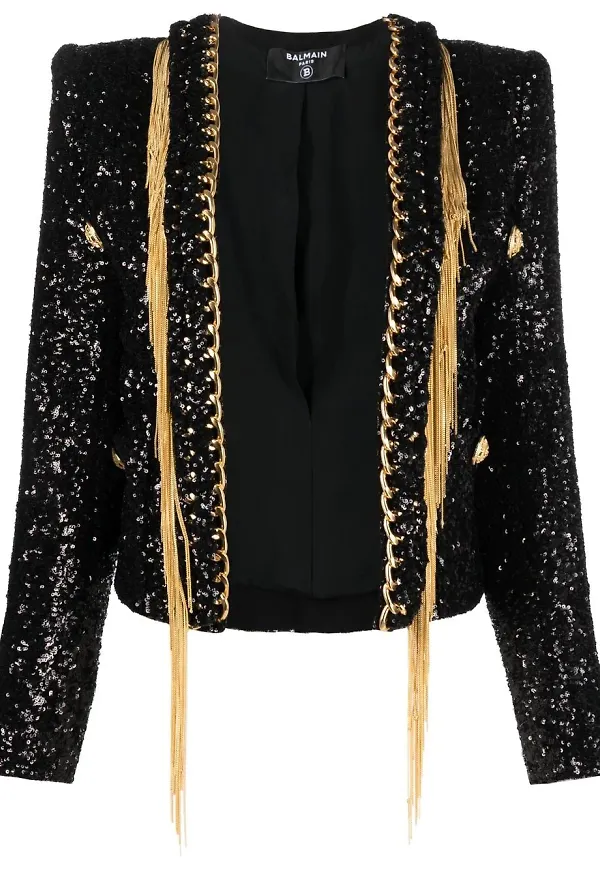 Balmain paljettprydd jacka med fransar - Svart