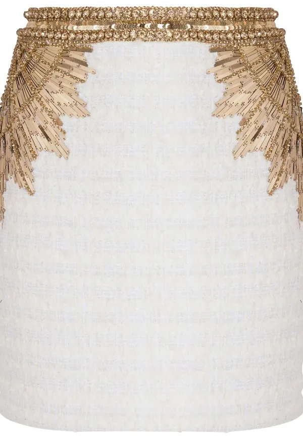 Balmain paljettprydd kjol - Vit