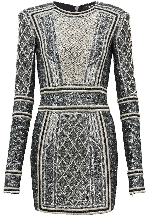 Balmain paljettprydd långärmad klänning - Svart