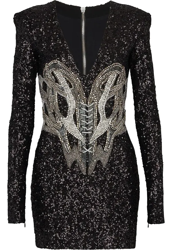 Balmain paljettprydd miniklänning - Svart