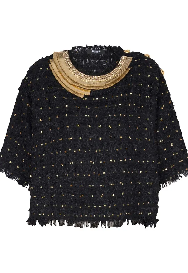 Balmain paljettprydd topp - Svart