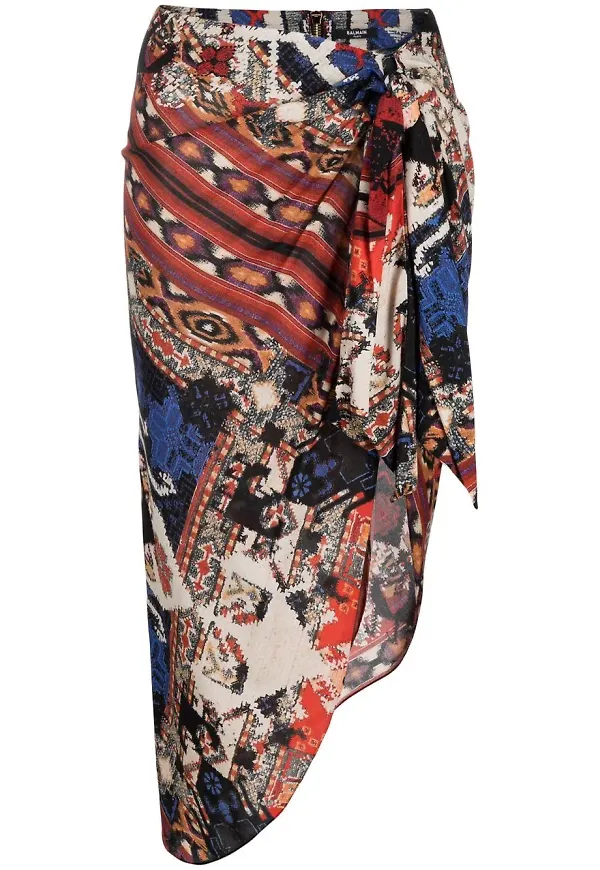 Balmain Pareo mönstrad asymmetrisk kjol - Svart