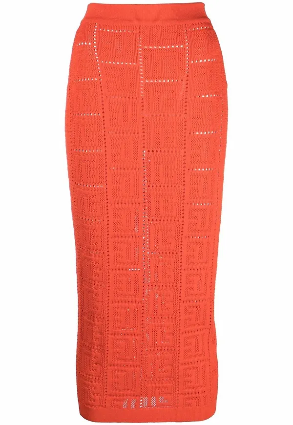 Balmain perforerad kjol med monogram - Orange