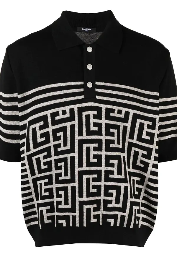Balmain pikétröja med monogram - Svart