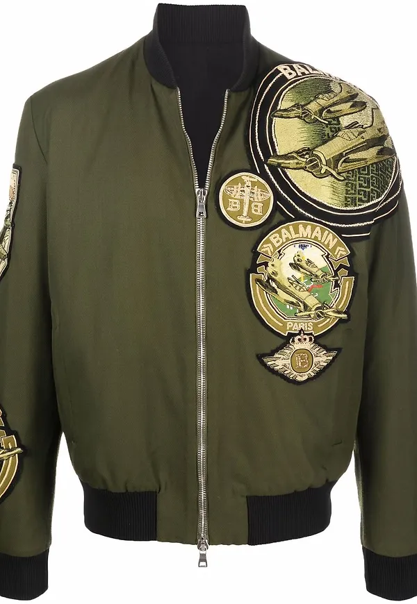 Balmain pilotjacka med märken - Grön