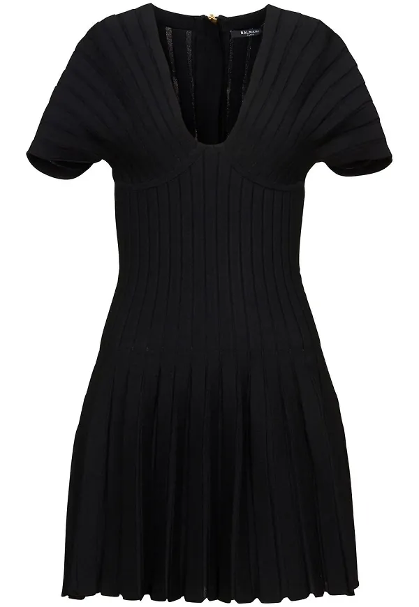 Balmain plisserad miniklänning i mesh - Svart
