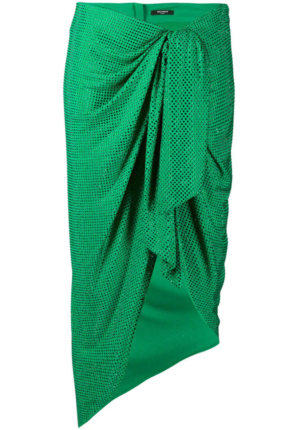 Balmain prickig midikjol med volang - Grön