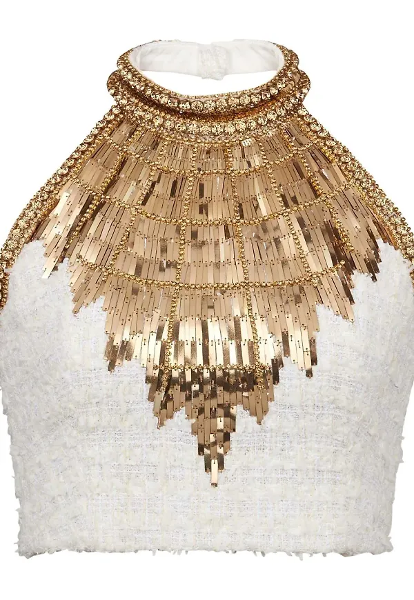 Balmain pärlad croptop med halterneck - Vit