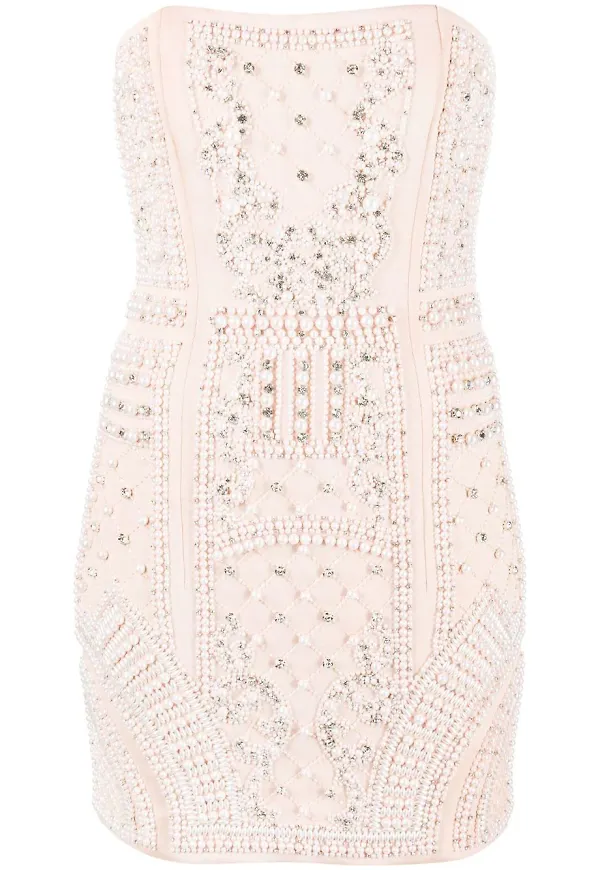 Balmain pärlprydd axelbandslös miniklänning - Neutral