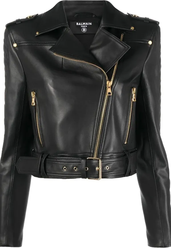Balmain quiltad bikerjacka - Svart