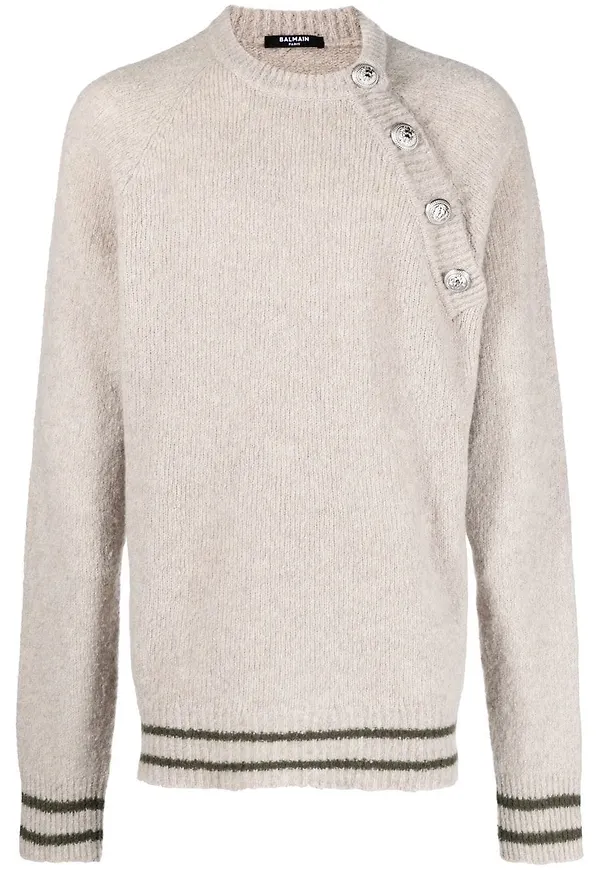 Balmain randig grovstickad tröja - Neutral