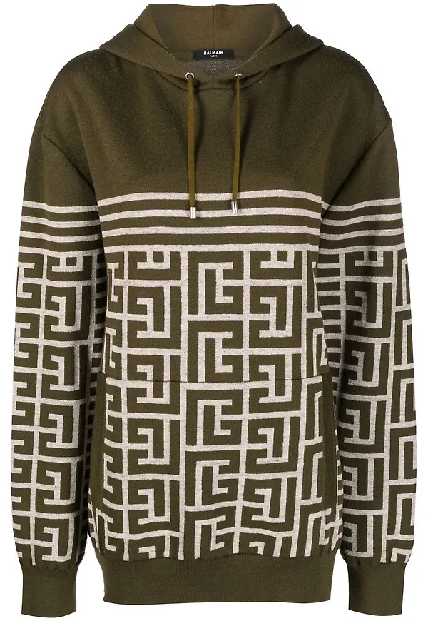 Balmain randig hoodie med monogram - Grön