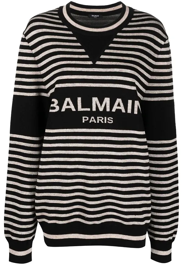 Balmain randig intarsiastickad tröja - Svart