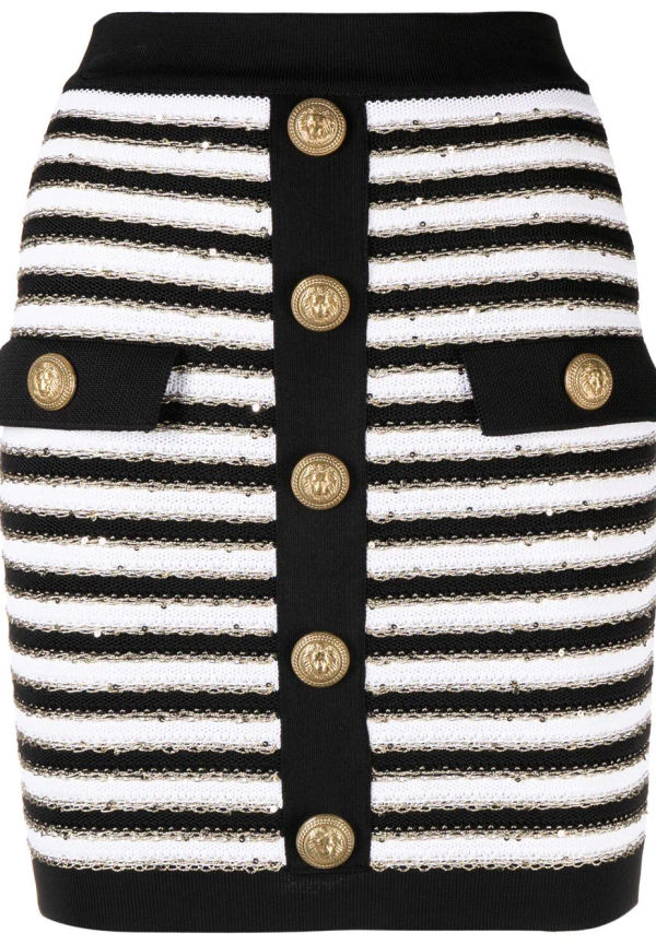 Balmain randig kjol med knäppning - Svart