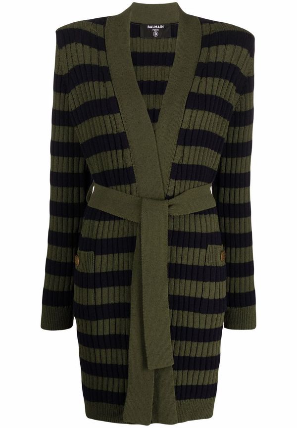 Balmain randig kofta med knytning - Grön
