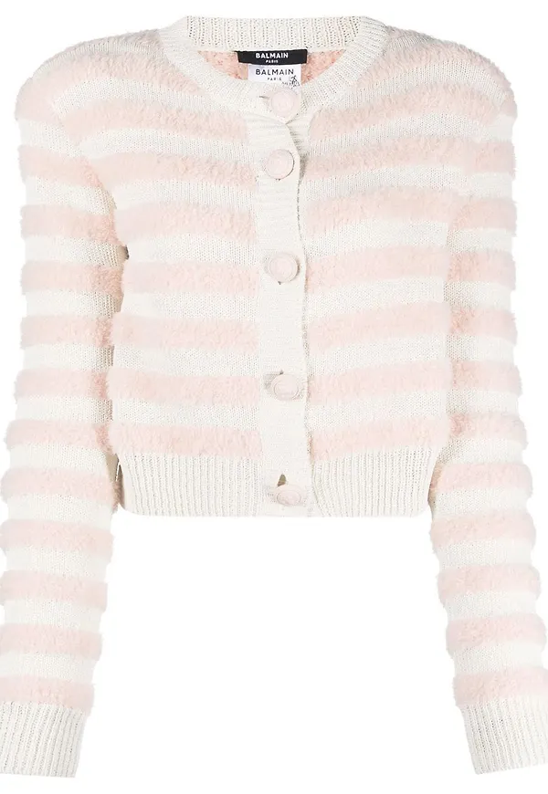 Balmain randig kofta med vadderade axlar - Rosa