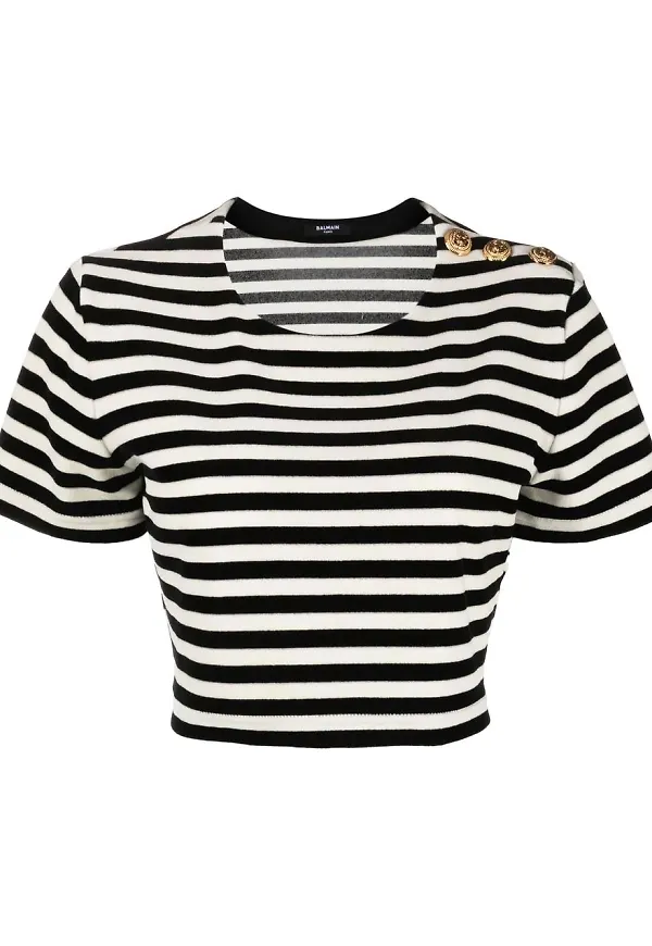 Balmain randig kort t-shirt - Svart