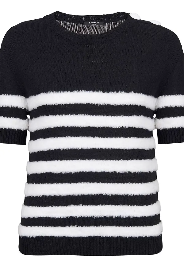 Balmain randig kortärmad topp - Svart