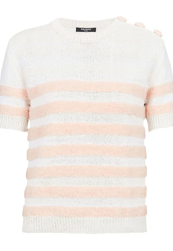 Balmain randig kortärmad topp - Vit