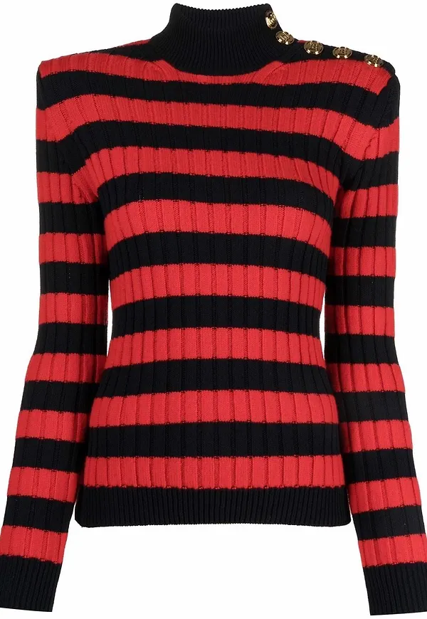 Balmain randig ribbstickad tröja - Svart