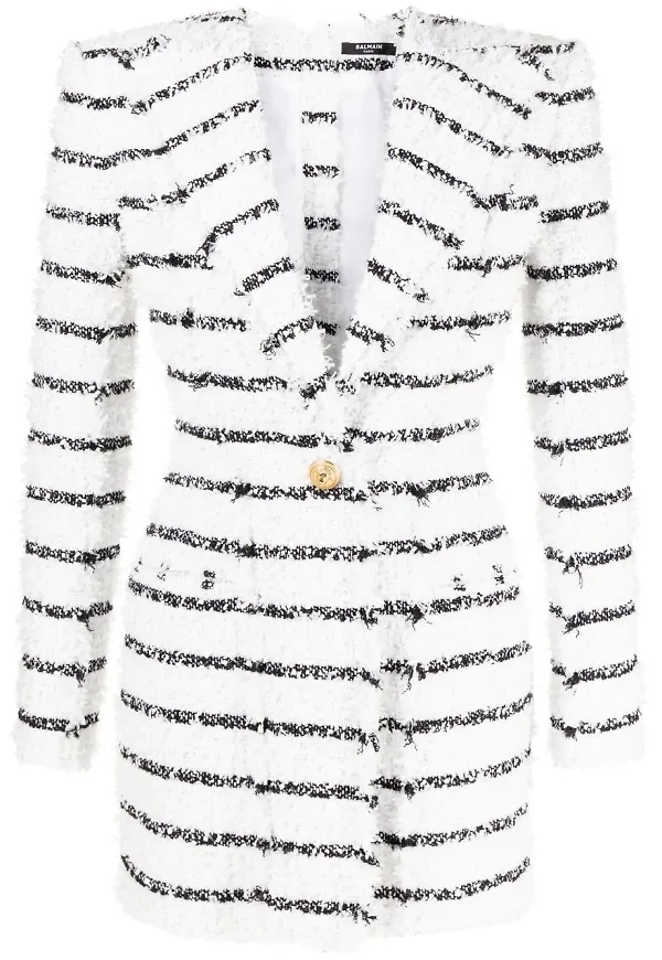 Balmain randig stickad blazerklänning - Vit