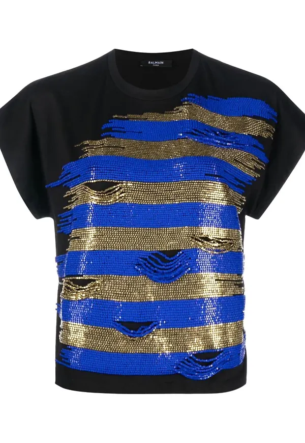 Balmain randig t-shirt med kedja - Svart