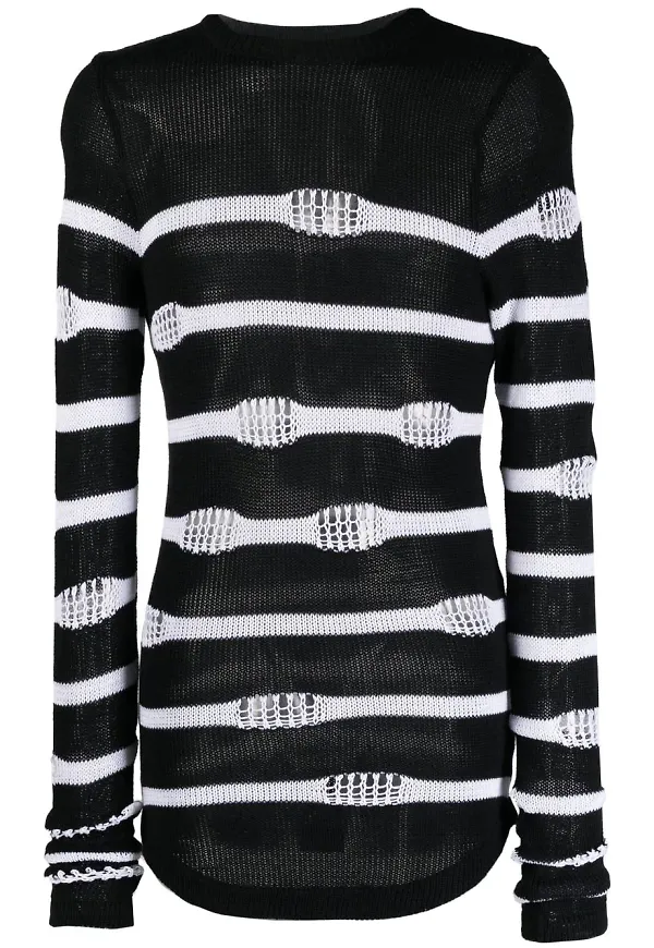 Balmain randig tröja med slitning - Svart