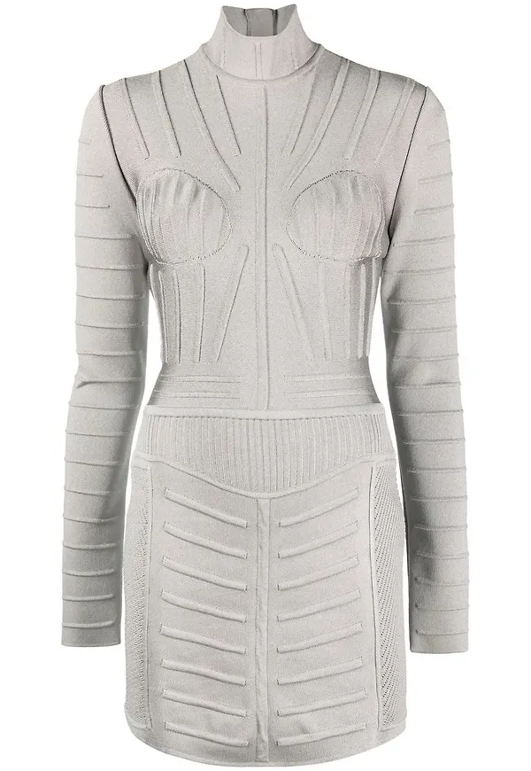 Balmain ribbad långärmad miniklänning - Grå