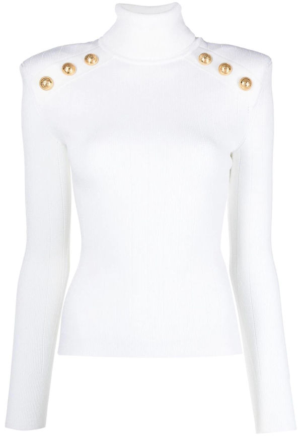Balmain ribbad tröja med präglad knappdetalj - Vit