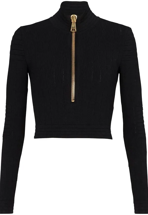 Balmain ribbstickad croptop - Svart